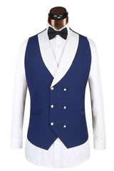 3 Piece Classic White Lapel Edge Banding Formal Blue Men's Suit For Wedding-showprettydress