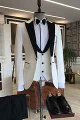 3-pieces White Men's Prom Suits mixed Black Peaked Lapel-showprettydress