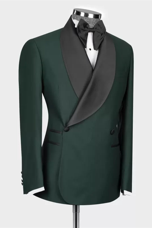 Fashion Dark Green Shawl Lapel Double-Breasted Wedding Suit
