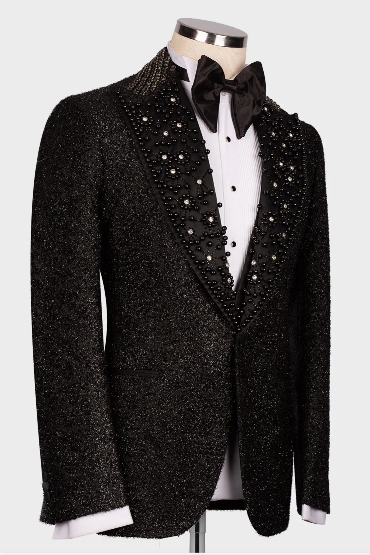 Shiny Beaded Crystals Black 2-Piece Wedding Suit for Groom