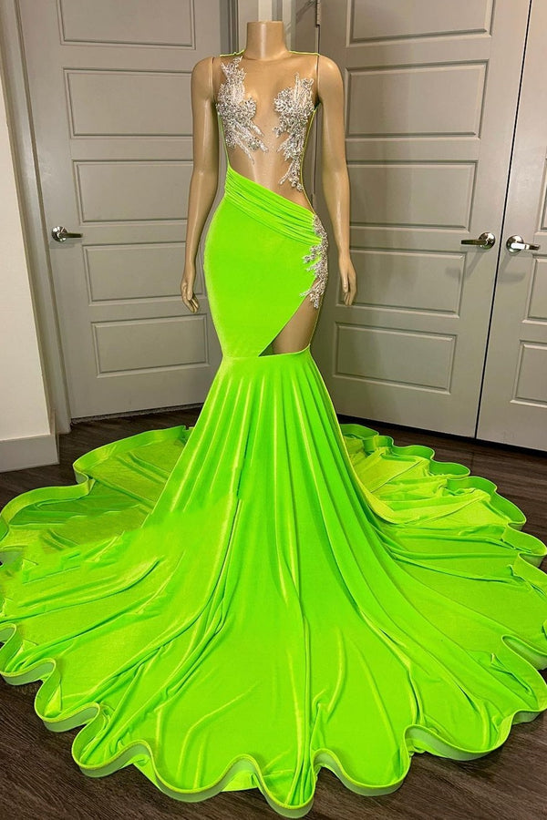 Sleeveless Silver Illusion Neck Long Mermaid Cutout Prom Dresses