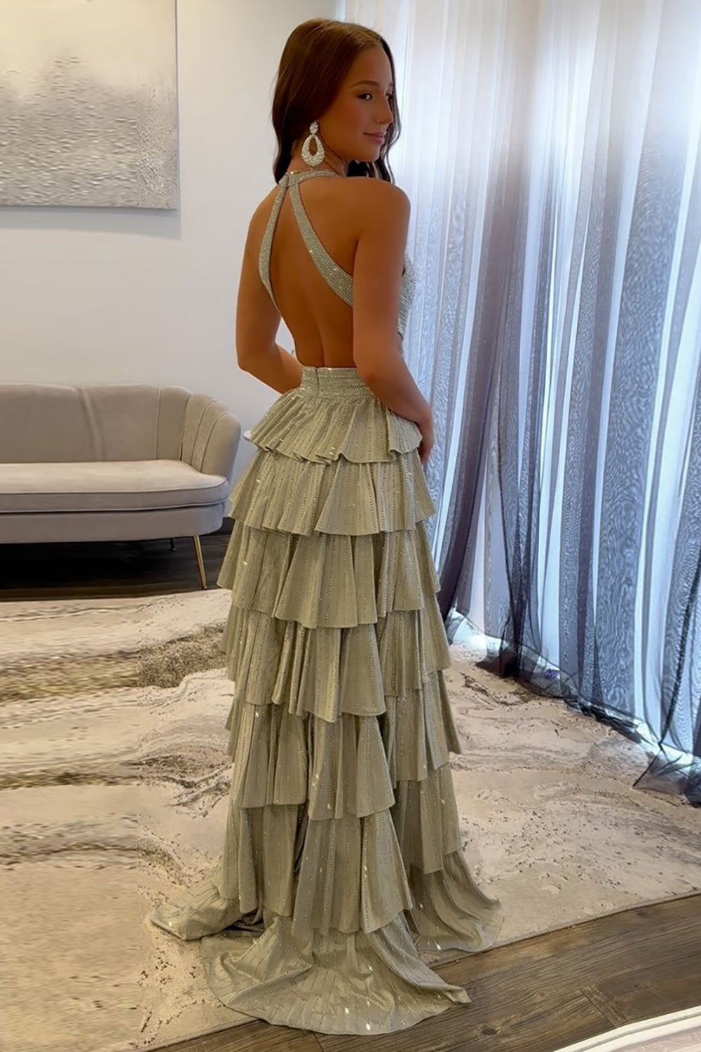 Dark Green Sparkly A Line Beaded Long Corset Prom Dress with Slit