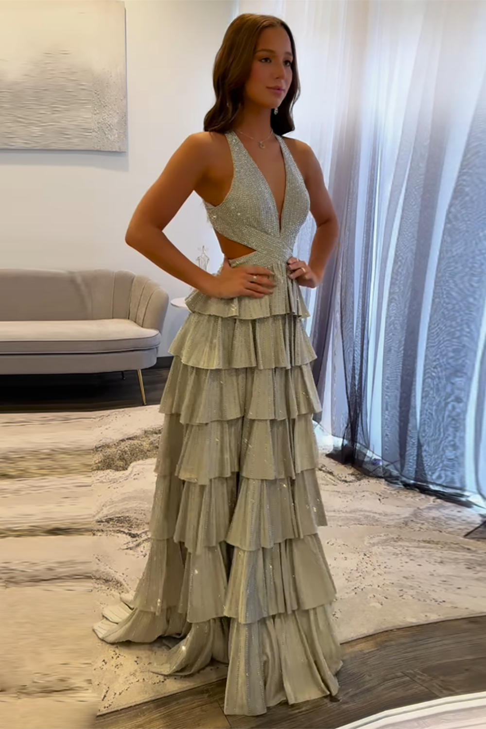 Dark Green Sparkly A Line Beaded Long Corset Prom Dress with Slit