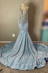 Sliver Beaded Open Back Sequin Mermaid Floor Length Prom Dresses