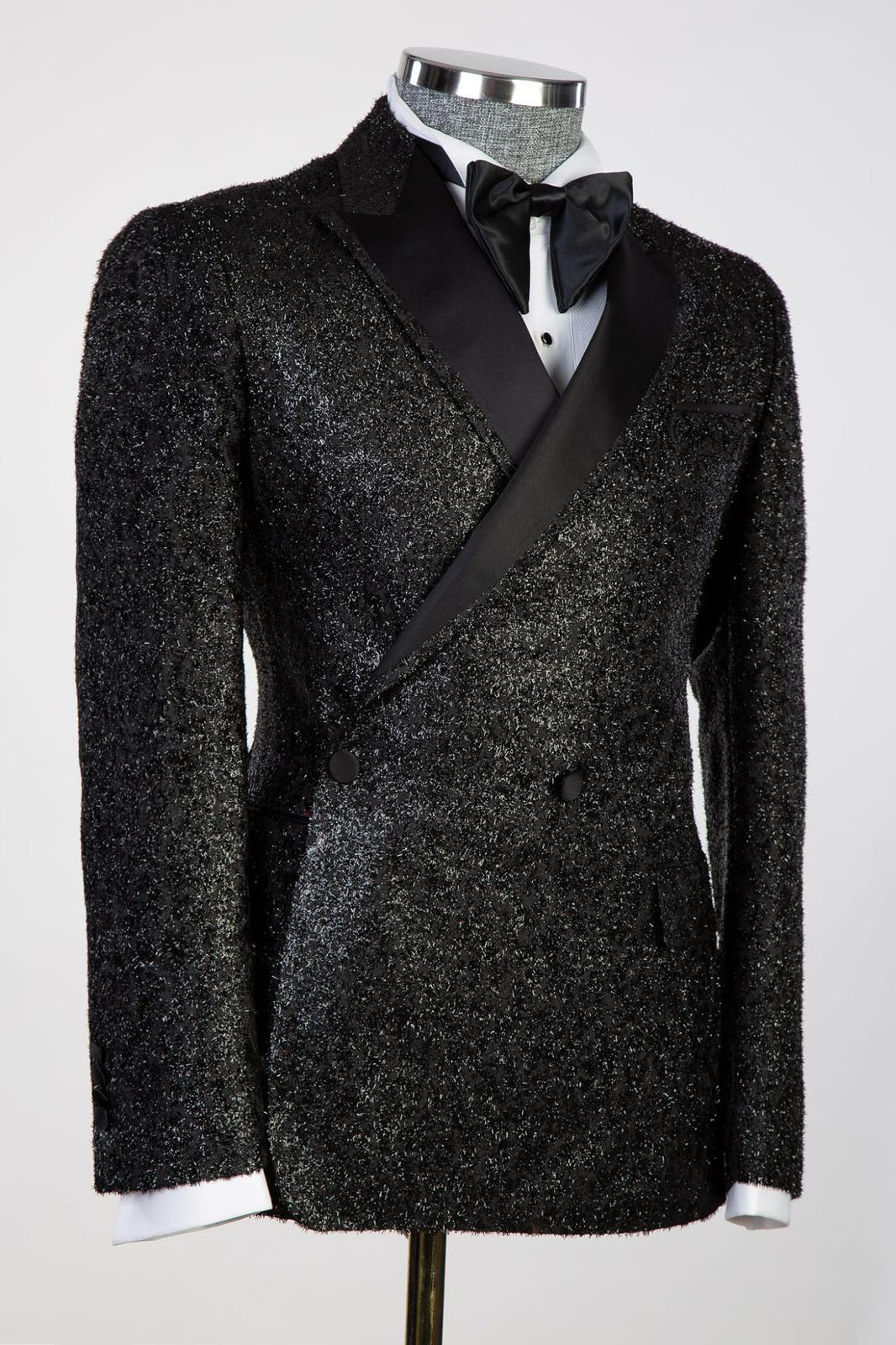 Black Frosted Side One-Button Men's Suit with Satin Lapel