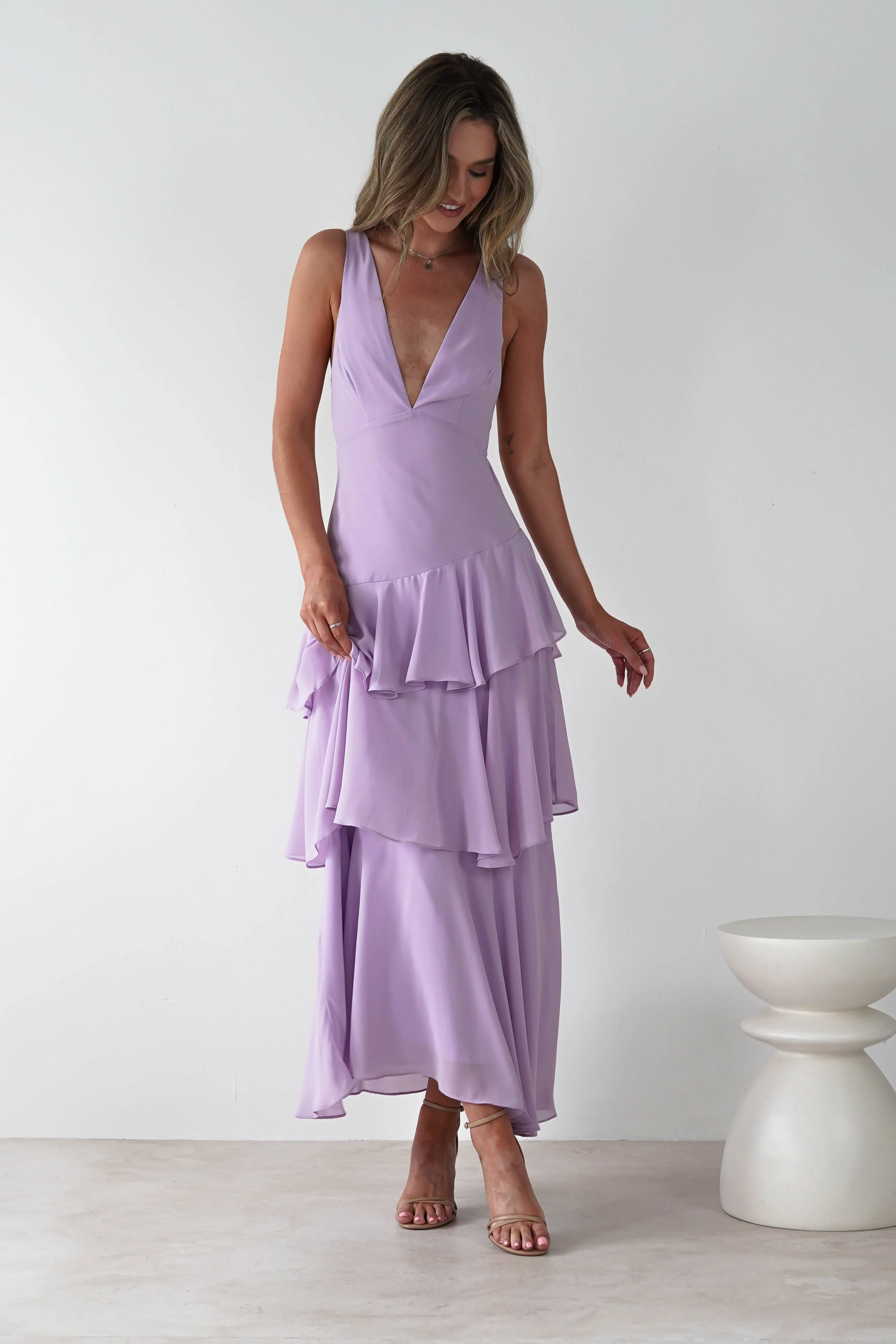 Timeless Lilac V-Neck Spaghetti-Straps Sleeveless Prom Dresses Backless With Pleats