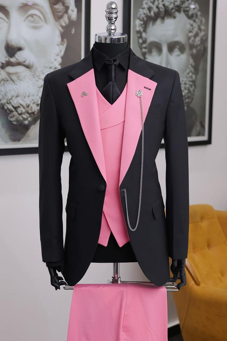 Pink Peaked Lapel 3-Piece Prom Suit