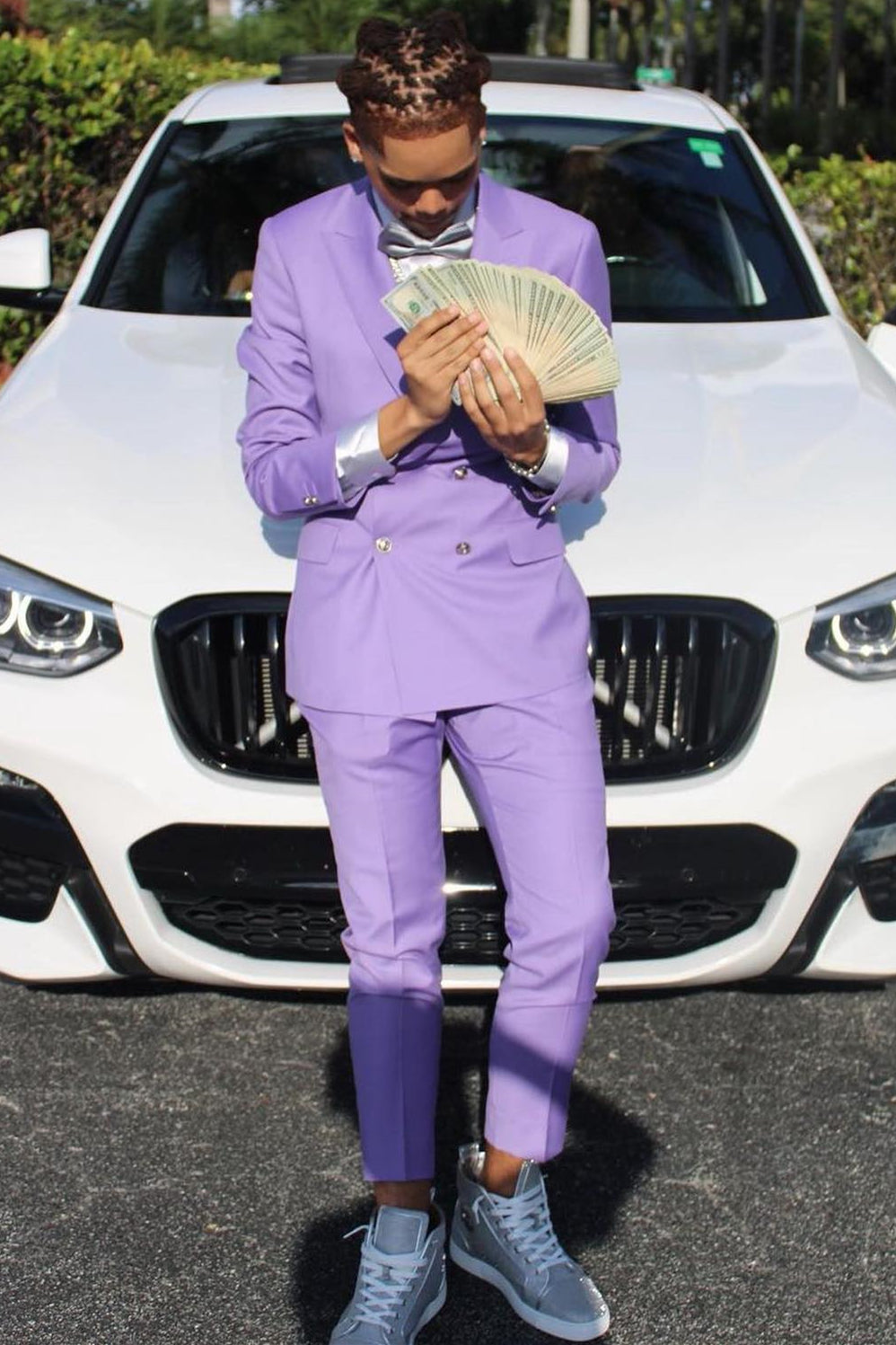 Lavender Peaked Lapel Double-Breasted Prom Suit