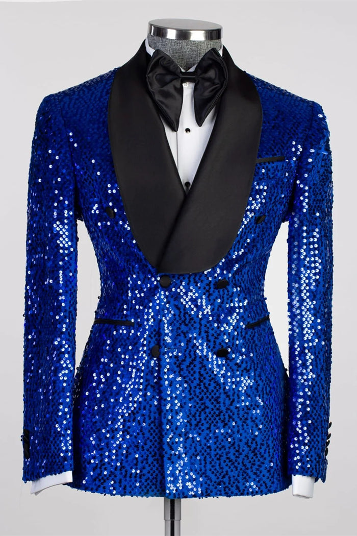 Royal Blue Sequin Shawl Lapel Double-Breasted Prom Suit
