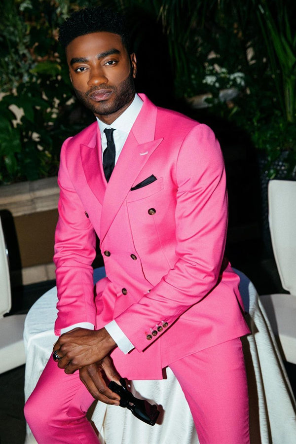 Candy Pink Peaked Lapel Double-Breasted Prom Suit