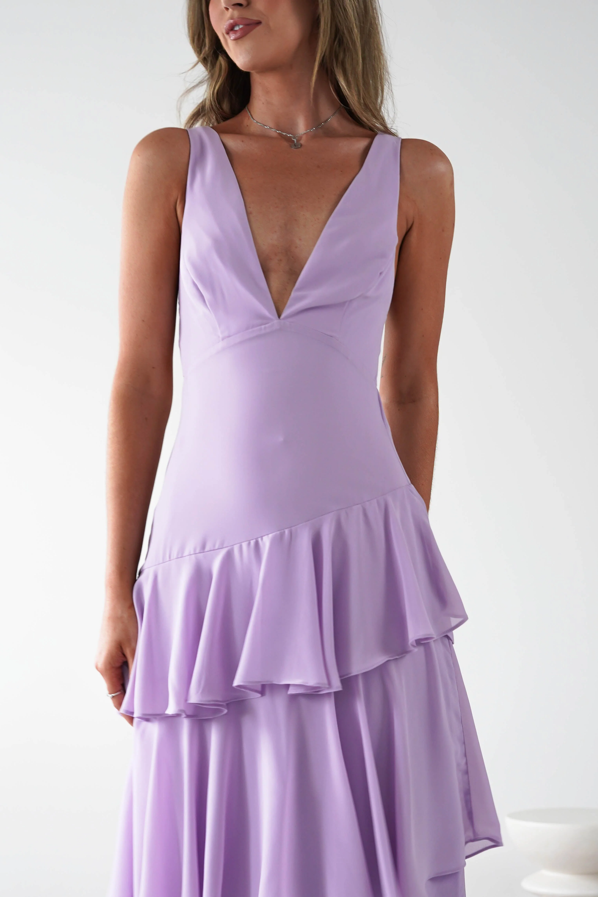 Timeless Lilac V-Neck Spaghetti-Straps Sleeveless Prom Dresses Backless With Pleats