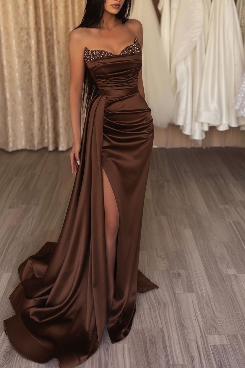 chinese dress ladies Orange Long Mermaid Sweetheart Satin Prom Dress with Split