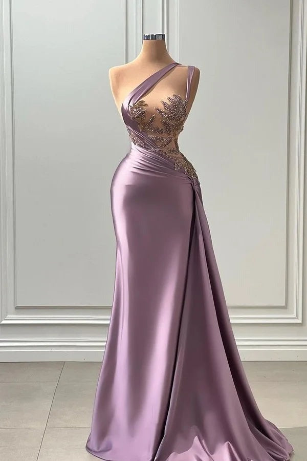Long A-line One Shoulder Sleeveless Appliques Lace Prom Dress