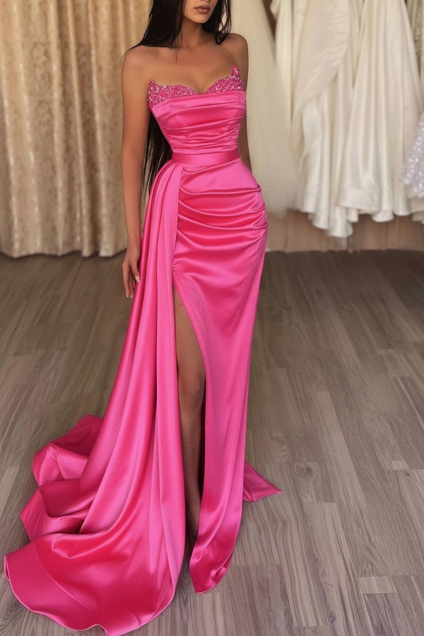 Orange Long Mermaid Sweetheart Satin Prom Dress with Split