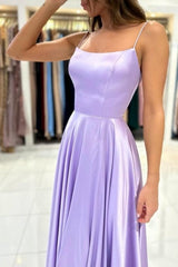 Simple Lilac Long A-line Sleeveless Backless Formal Prom Dresses