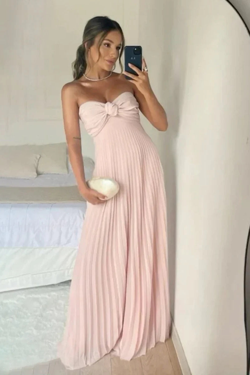 Romantic Sweetheart Strapless Sleeveless Prom Dresses Floor Length Pleats With Lace-Up Back