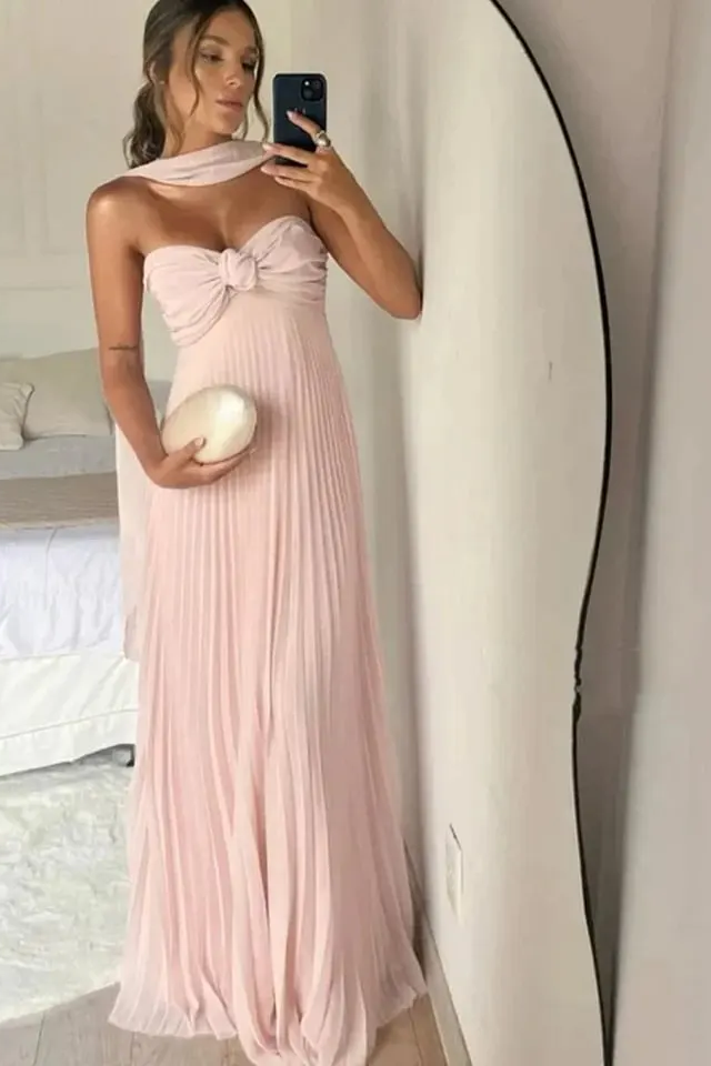 Romantic Sweetheart Strapless Sleeveless Prom Dresses Floor Length Pleats With Lace-Up Back