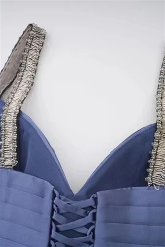 Timeless Blue V-Neck Spaghetti-Straps Sleeveless Prom Dresses A-Line Pleats With Lace-Up Back