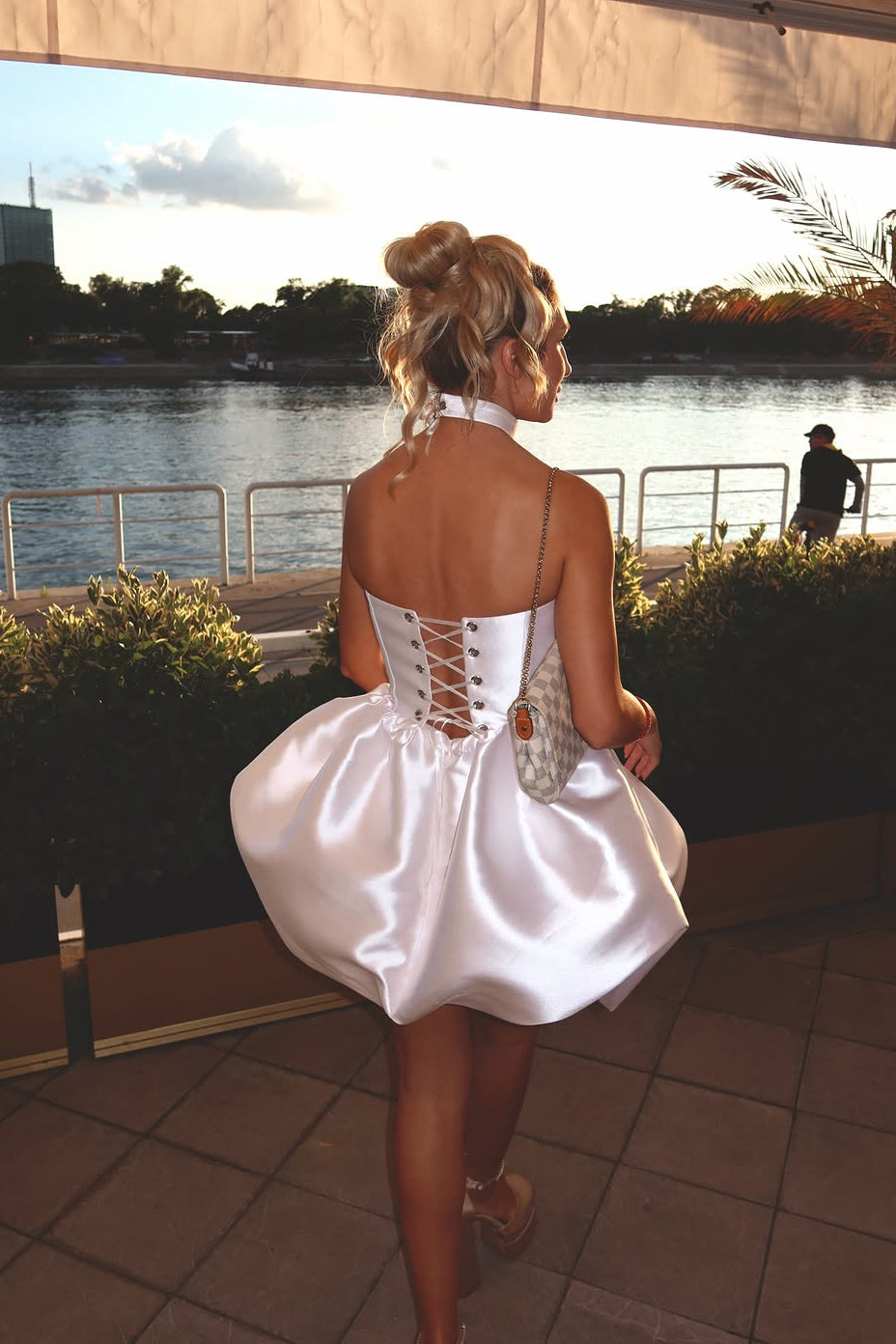 Romantic White Strapless Sleeveless Satin Homecoming Dresses Mini With Lace-Up Back