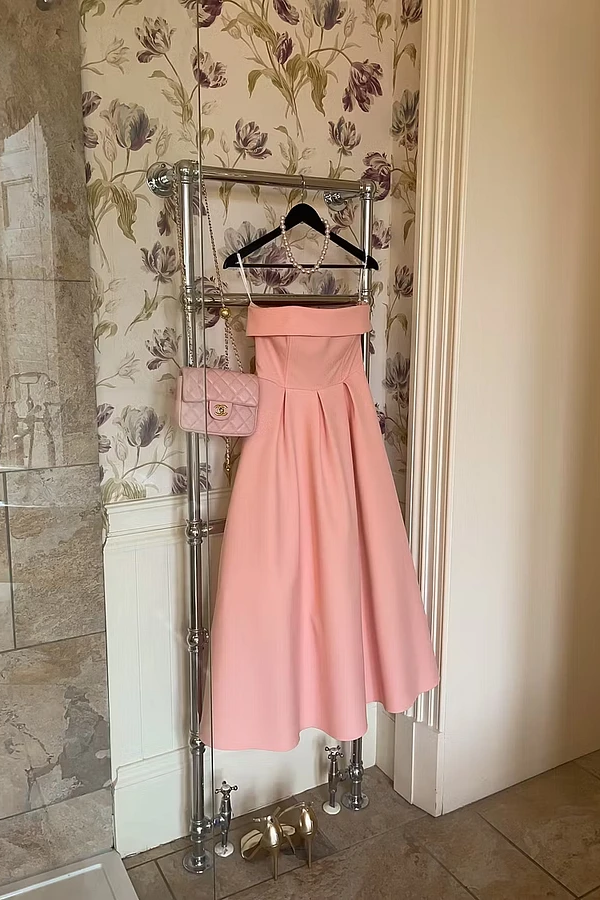 Graceful Dusty Rose Strapless Sleeveless Satin A-Line With Zipper Pleats