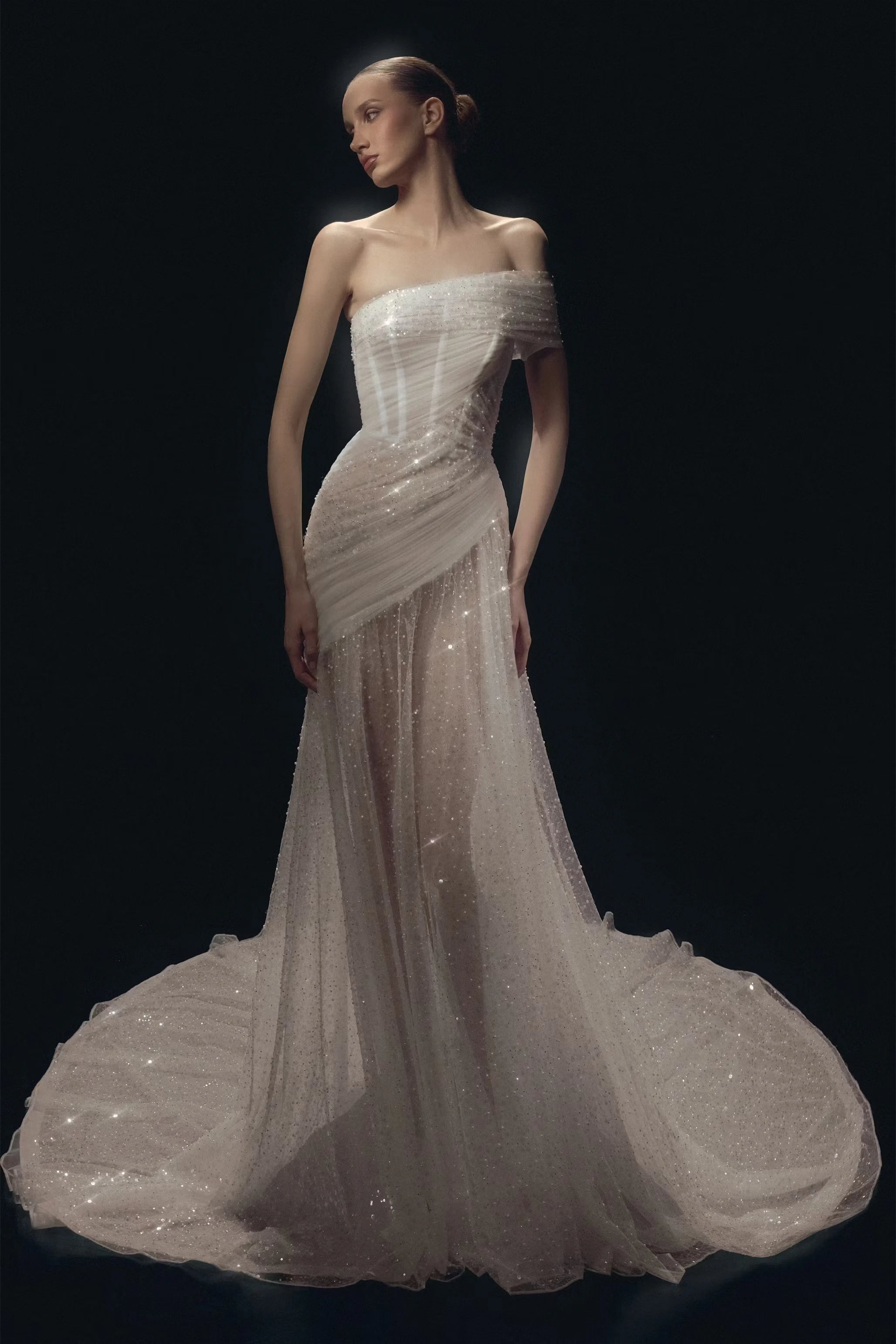 Graceful One Shoulder Mermaid Prom Dresses Sheath Beads With Pleats