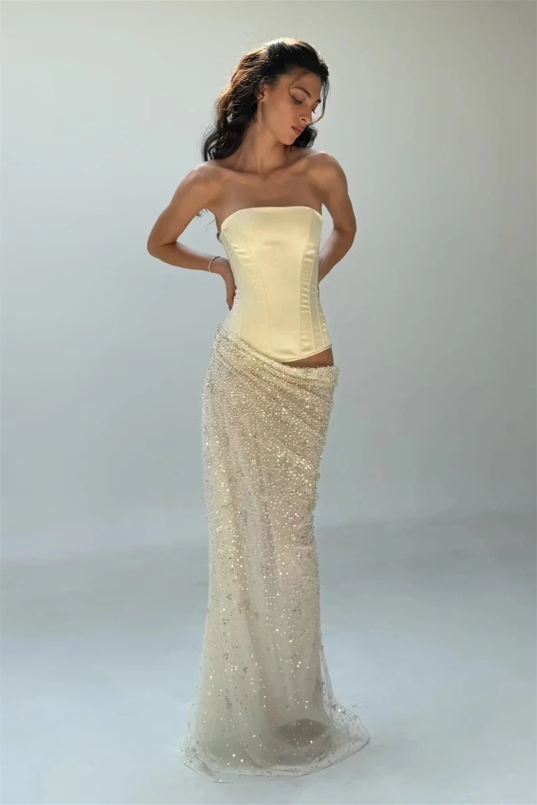 Graceful Daffodil Strapless Sleeveless Mermaid Prom Dresses Column With Lace-Up Back