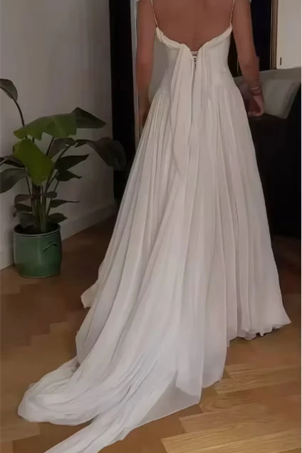 Luxurious White Short Sleeves Chiffon Prom Dresses Backless With Lace-Up Back