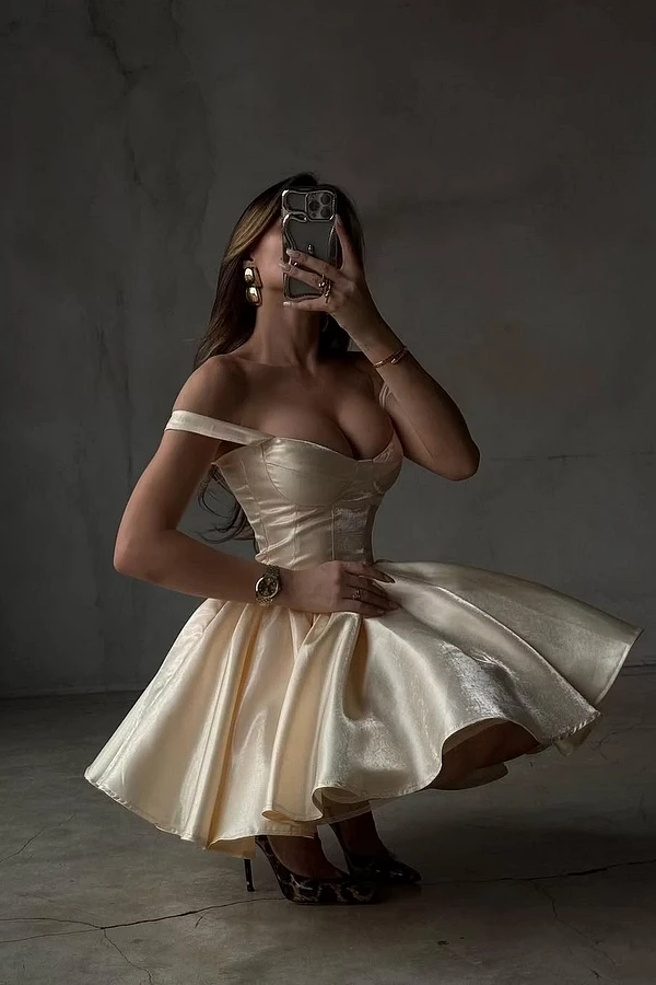 Timeless Sweetheart Off The Shoulder Satin Homecoming Dresses Mini With Lace-Up Back