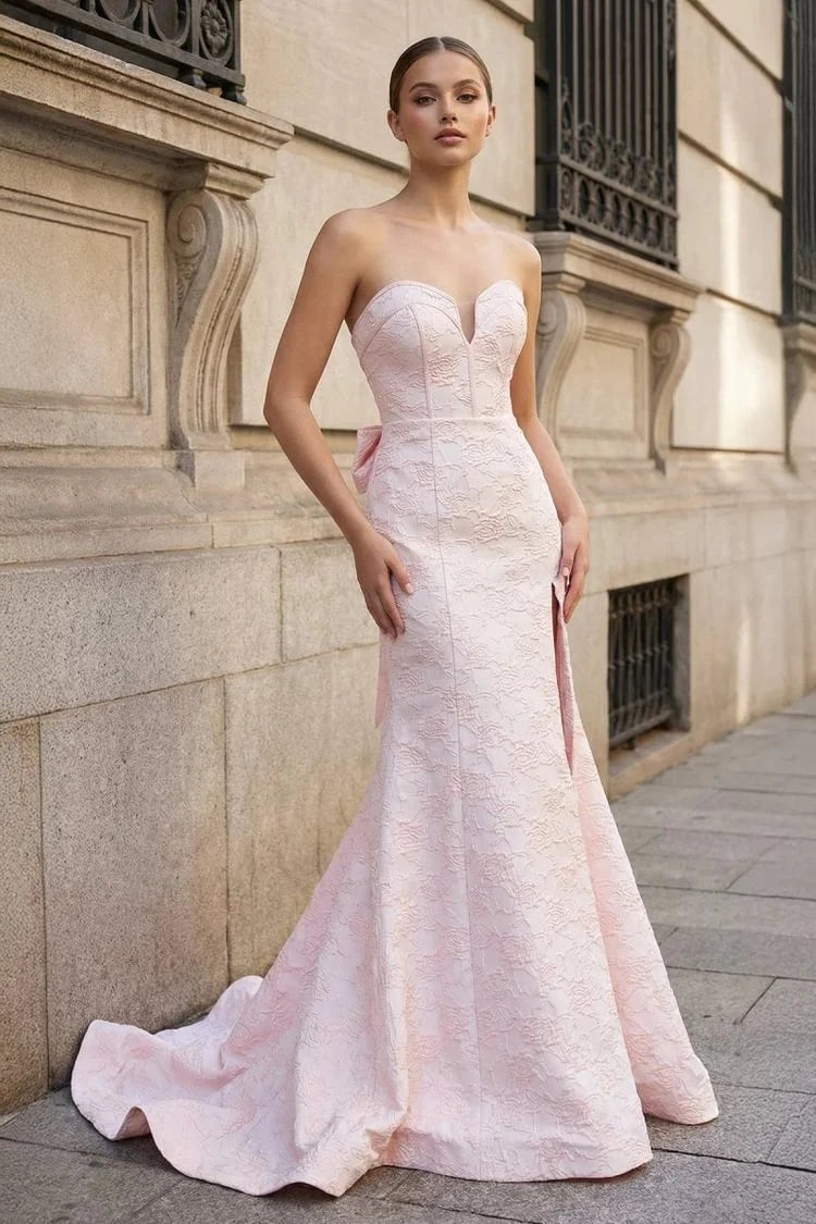 Luxurious Pink Strapless Sleeveless Mermaid Prom Dresses Side Split With Lace-Up Back