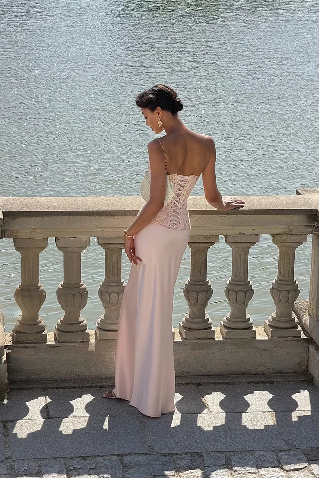 Timeless Pink Strapless Sleeveless Satin Mermaid Prom Dresses Floor Length With Lace-Up Back
