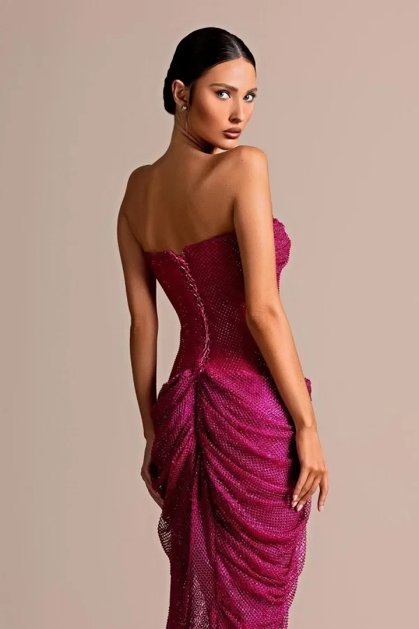 Graceful Fuchsia Strapless Sleeveless Mermaid Prom Dresses High Split With Lace-Up Back