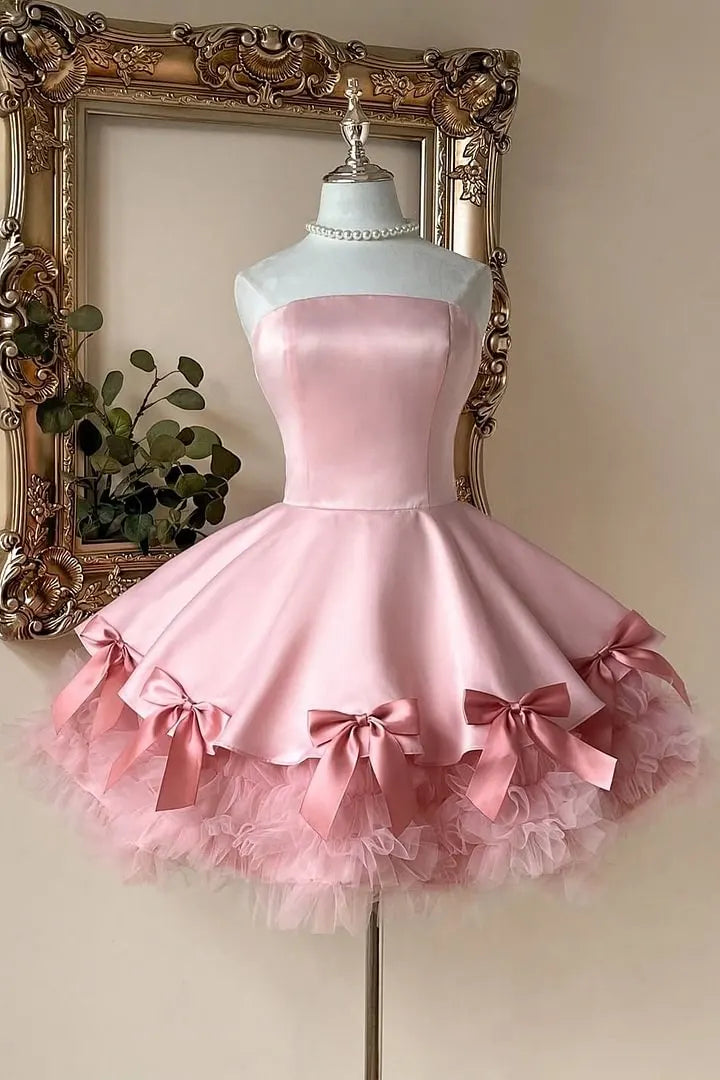 Timeless Dusty Rose Strapless Sleeveless Satin Tulle Homecoming Dresses Mini With Pleats