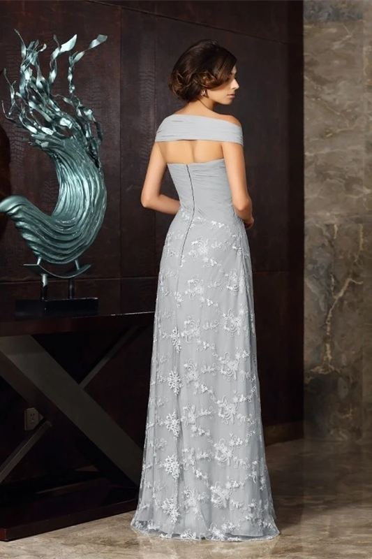 Glamorous Grey Off The Shoulder Mermaid Prom Dresses Floor Length With Zipper