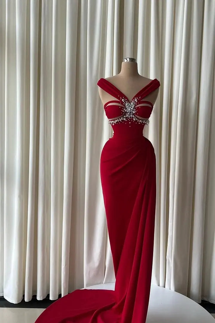 Graceful Burgundy Sleeveless Satin Mermaid Wedding dresses Sheath Pearls With Pleats