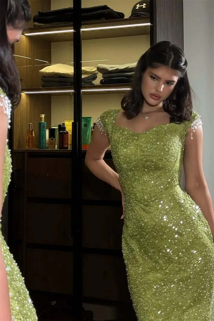Charming Green Sweetheart Short Sleeves Mermaid Wedding dresses Floor Length With Lace-Up Back