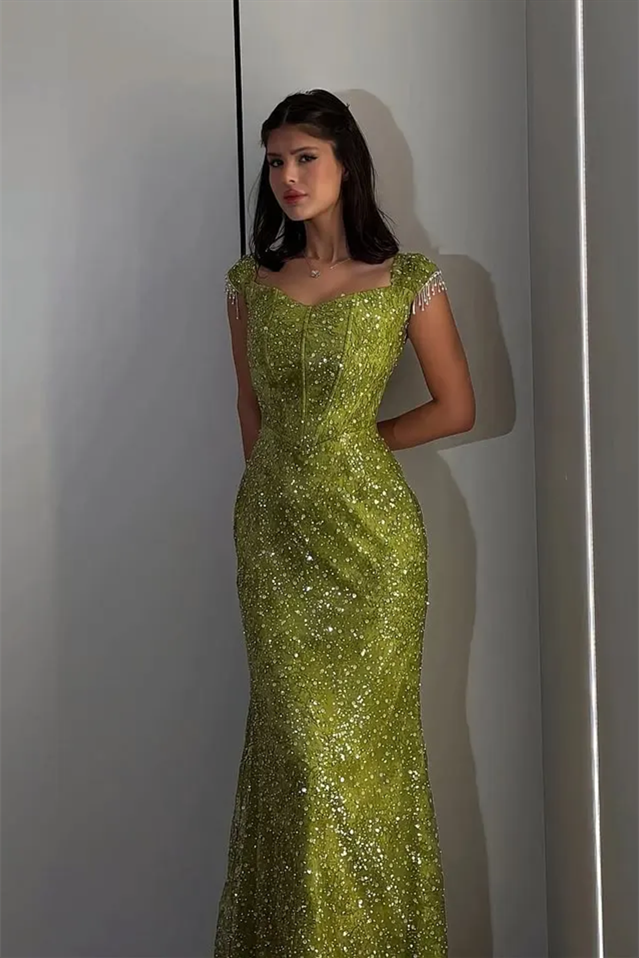 Charming Green Sweetheart Short Sleeves Mermaid Wedding dresses Floor Length With Lace-Up Back