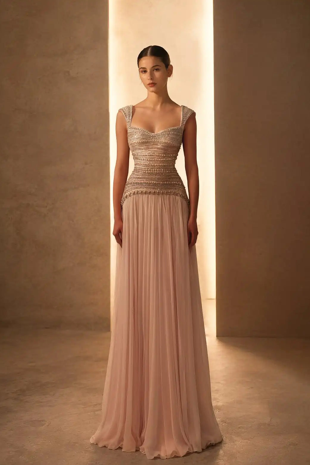 Romantic Dusty Rose Straps Sleeveless Chiffon Wedding dresses Floor Length With Pleats