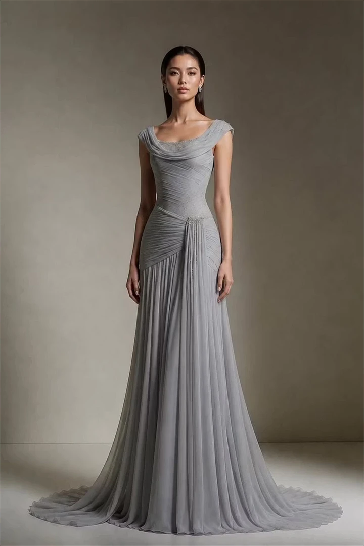 Romantic Gray Straps Sleeveless Chiffon Wedding dresses Floor Length Beads With Zipper Pleats