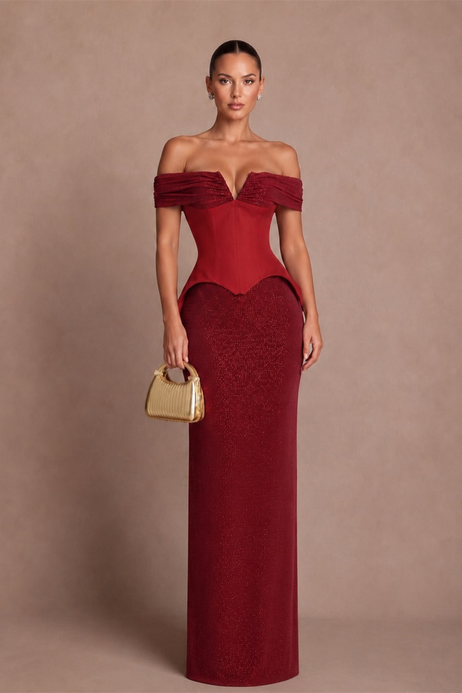 Romantic Burgundy Off The Shoulder Mermaid Wedding dresses Floor Length With Pleats