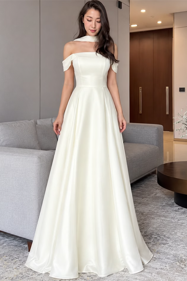 Timeless Off The Shoulder Satin A-Line Prom Dresses Floor length With Zipper
