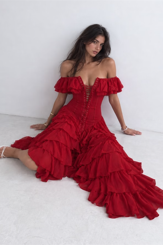 Dazzling Burgundy Off The Shoulder Chiffon Prom Dresses High Split With Pleats