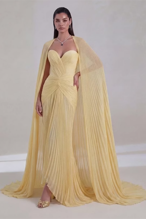 Timeless Daffodil Sweetheart Strapless Sleeveless Mermaid Prom Dresses Floor Length With Zipper Pleats