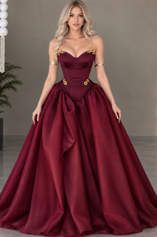 Glamorous Burgundy Sweetheart Strapless Sleeveless Satin Prom Dresses A-Line With Pleats Zipper