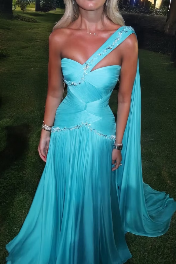 Timeless Blue Sweetheart Sleeveless Chiffon Prom Dresses Gem Floor Length With Zipper Pleats