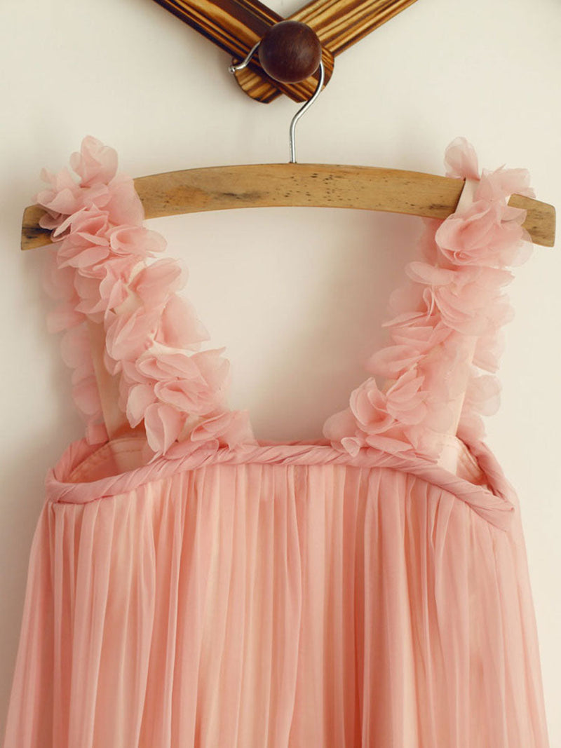 A-line Princess Straps Ruffles Sleeveless Chiffon Short flower girl dresses-showprettydress