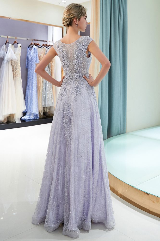 A-line Sleeveless Lace Appliques Flowers Formal Dresses-showprettydress