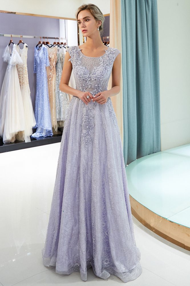 A-line Sleeveless Lace Appliques Flowers Formal Dresses-showprettydress