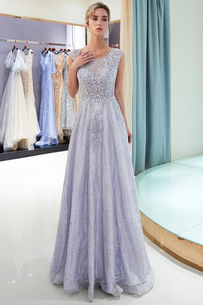 A-line Sleeveless Lace Appliques Flowers Formal Dresses-showprettydress