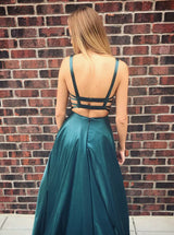 A-line Spaghetti Strap Floor Length Backless Charmeuse Evening Dress-showprettydress
