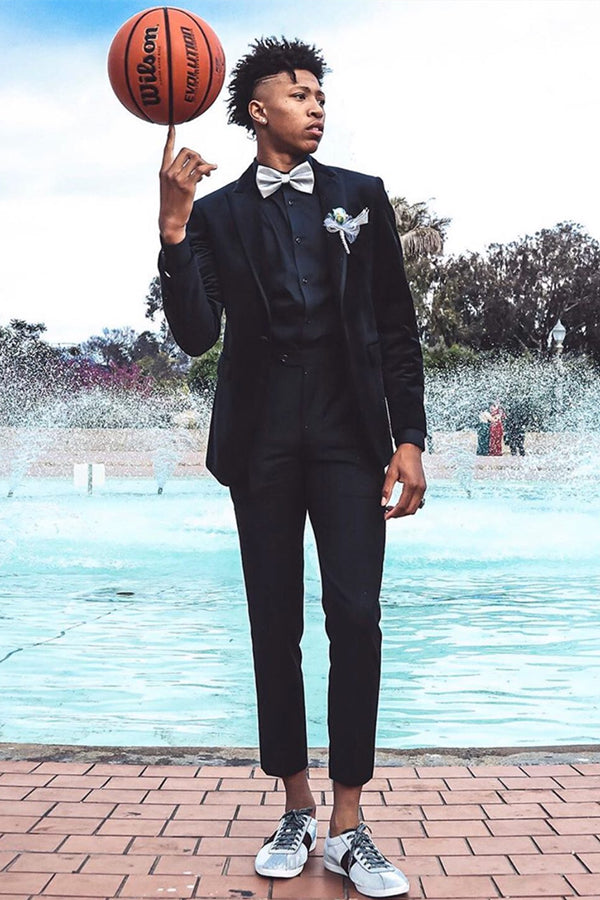 Black Peaked Lapel Velvet 2-Piece Prom Suit